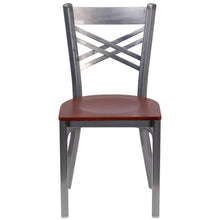 Load image into Gallery viewer, Clear Coated ''X'' Back Metal Restaurant Chair - Cherry Wood Seat
