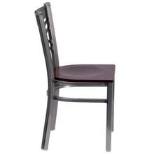 Load image into Gallery viewer, Clear Coated ''X'' Back Metal Restaurant Chair - Mahogany Wood Seat
