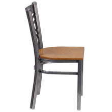 Load image into Gallery viewer, Clear Coated ''X'' Back Metal Restaurant Chair - Natural Wood Seat

