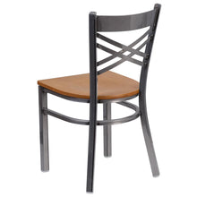 Load image into Gallery viewer, Clear Coated ''X'' Back Metal Restaurant Chair - Natural Wood Seat
