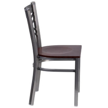 Load image into Gallery viewer, Clear Coated ''X'' Back Metal Restaurant Chair - Walnut Wood Seat
