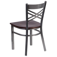 Load image into Gallery viewer, Clear Coated ''X'' Back Metal Restaurant Chair - Walnut Wood Seat
