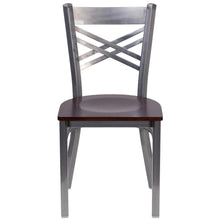 Load image into Gallery viewer, Clear Coated ''X'' Back Metal Restaurant Chair - Walnut Wood Seat
