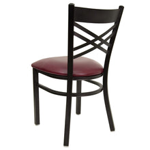Load image into Gallery viewer, Black ''X'' Back Metal Restaurant Chair - Burgundy Vinyl Seat
