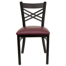 Load image into Gallery viewer, Black ''X'' Back Metal Restaurant Chair - Burgundy Vinyl Seat
