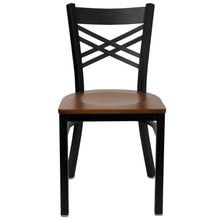 Load image into Gallery viewer, Black ''X'' Back Metal Restaurant Chair - Cherry Wood Seat
