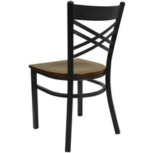 Load image into Gallery viewer, Black &#39;&#39;X&#39;&#39; Back Metal Restaurant Chair - Mahogany Wood Seat

