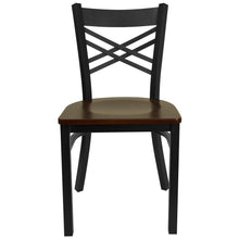 Load image into Gallery viewer, Black &#39;&#39;X&#39;&#39; Back Metal Restaurant Chair - Mahogany Wood Seat
