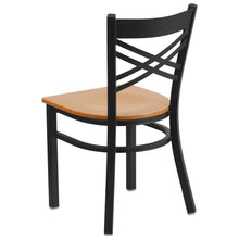 Load image into Gallery viewer, Black ''X'' Back Metal Restaurant Chair - Natural Wood Seat

