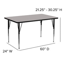 Load image into Gallery viewer, 24''W x 60''L Grey HP Activity Table - Standard Height Adjustable Legs
