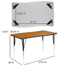 Load image into Gallery viewer, 28"W x 47.5"L Oak Finish Activity Table - Standard Height Adjust Legs
