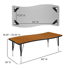 Load image into Gallery viewer, 26"W x 60"L Wave Collaborative Oak Thermal Activity Table - Height Short Legs
