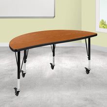 Load image into Gallery viewer, Mobile 47.5" Half Circle Oak Thermal Activity Table - Height Adjust Short Legs
