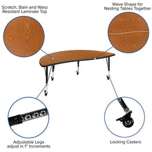 Load image into Gallery viewer, Mobile 60" Half Circle Oak Thermal Activity Table-Height Adjust Short Legs

