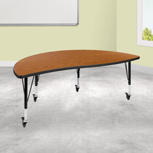 Load image into Gallery viewer, Mobile 60" Half Circle Oak Thermal Activity Table-Height Adjust Short Legs
