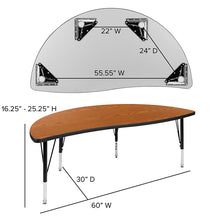 Load image into Gallery viewer, 60" Half Circle Oak Thermal Activity Table - Height Short Legs
