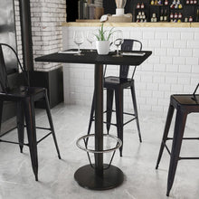 Load image into Gallery viewer, 30'' Square Black Table Top with 18'' Round Bar Height Table Base and Foot Ring
