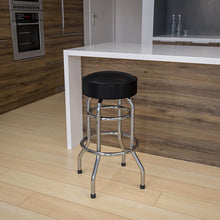 Load image into Gallery viewer, Double Ring Chrome Barstool with Black Seat
