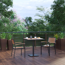 Load image into Gallery viewer, 3 Piece Patio Dining Table Set - 30" Faux Teak Table, 2 Stacking Club Chairs
