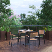 Load image into Gallery viewer, 5 Piece Patio Dining Table Set - 30" Faux Teak Table, 4 Stacking Club Chairs
