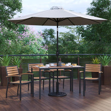 Load image into Gallery viewer, 7 Piece Table Set with 4 Stackable Chairs, 30" x 48" Table, Gray Umbrella, Base
