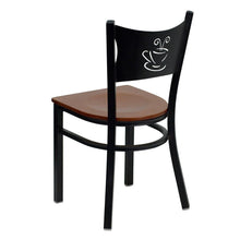 Load image into Gallery viewer, Black Coffee Back Metal Restaurant Chair - Cherry Wood Seat
