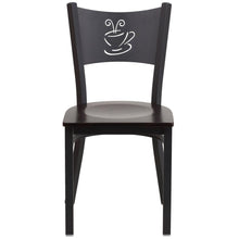 Load image into Gallery viewer, Black Coffee Back Metal Restaurant Chair - Walnut Wood Seat
