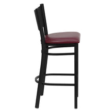 Load image into Gallery viewer, Black Coffee Back Metal Restaurant Barstool - Burgundy Vinyl Seat
