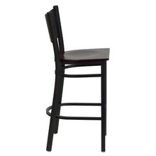Load image into Gallery viewer, Black Coffee Back Metal Restaurant Barstool - Mahogany Wood Seat
