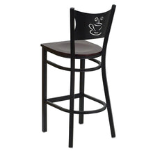 Load image into Gallery viewer, Black Coffee Back Metal Restaurant Barstool - Mahogany Wood Seat
