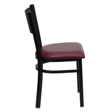 Load image into Gallery viewer, Black Grid Back Metal Restaurant Chair - Burgundy Vinyl Seat
