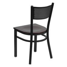 Load image into Gallery viewer, Black Grid Back Metal Restaurant Chair - Mahogany Wood Seat
