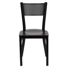 Load image into Gallery viewer, Black Grid Back Metal Restaurant Chair - Mahogany Wood Seat
