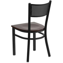 Load image into Gallery viewer, Black Grid Back Metal Restaurant Chair - Walnut Wood Seat
