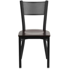 Load image into Gallery viewer, Black Grid Back Metal Restaurant Chair - Walnut Wood Seat
