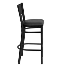 Load image into Gallery viewer, Black Grid Back Metal Restaurant Barstool - Black Vinyl Seat
