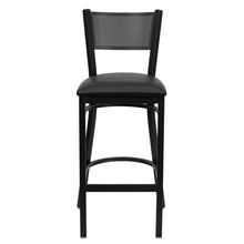 Load image into Gallery viewer, Black Grid Back Metal Restaurant Barstool - Black Vinyl Seat
