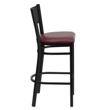 Load image into Gallery viewer, Black Grid Back Metal Restaurant Barstool - Burgundy Vinyl Seat
