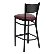 Load image into Gallery viewer, Black Grid Back Metal Restaurant Barstool - Burgundy Vinyl Seat
