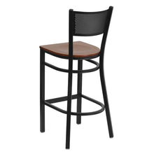 Load image into Gallery viewer, Black Grid Back Metal Restaurant Barstool - Cherry Wood Seat

