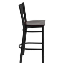 Load image into Gallery viewer, Black Grid Back Metal Restaurant Barstool - Mahogany Wood Seat
