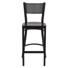 Load image into Gallery viewer, Black Grid Back Metal Restaurant Barstool - Mahogany Wood Seat
