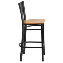 Load image into Gallery viewer, Black Grid Back Metal Restaurant Barstool - Natural Wood Seat
