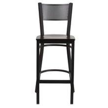 Load image into Gallery viewer, Black Grid Back Metal Restaurant Barstool - Walnut Wood Seat
