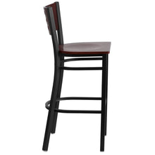 Load image into Gallery viewer, Black Cutout Back Metal Restaurant Barstool - Mahogany Wood Back &amp; Seat
