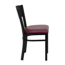 Load image into Gallery viewer, Black Circle Back Metal Restaurant Chair - Burgundy Vinyl Seat
