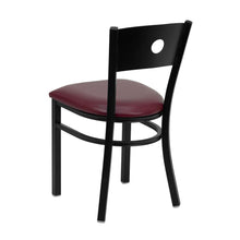 Load image into Gallery viewer, Black Circle Back Metal Restaurant Chair - Burgundy Vinyl Seat
