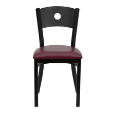 Load image into Gallery viewer, Black Circle Back Metal Restaurant Chair - Burgundy Vinyl Seat
