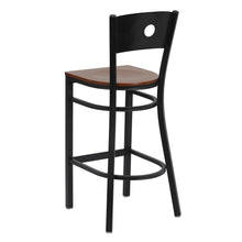 Load image into Gallery viewer, Black Circle Back Metal Restaurant Barstool - Cherry Wood Seat
