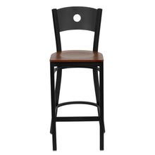 Load image into Gallery viewer, Black Circle Back Metal Restaurant Barstool - Cherry Wood Seat
